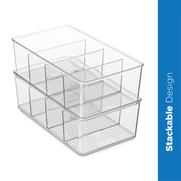 Seseno Set Of 2 Stackable Plastic Food Storage Organizer Bins Divided Compartment For Snacks